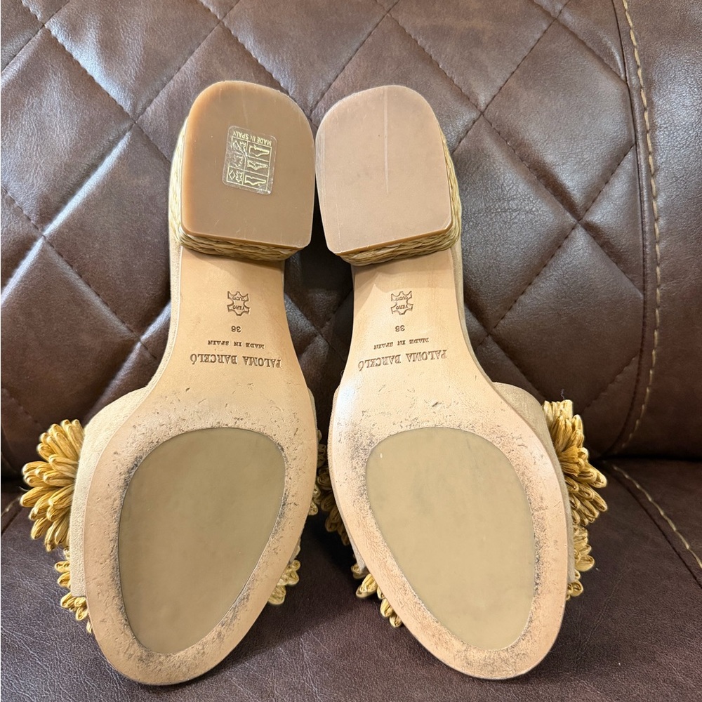 Paloma Barcelo Yellow Raffia Floral Block Heel Mules - Picture 9 of 10